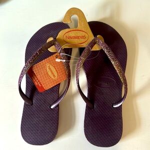 Havaianas- Sparkling Dark Purple, Size 6 Flip-flops, Never Worn